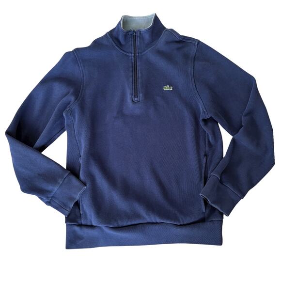 Lacoste Navy Blue 100% Cotton Half Zip Sweatshirt Pullover Size 4 Casual Preppy - Picture 1 of 8
